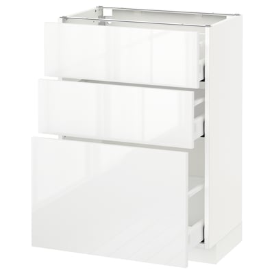 METOD Base cabinet with 3 drawers, white Maximera/Ringhult white, 60x37x80 cm