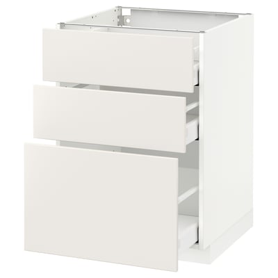 METOD kitchen unit, white, three-drawer design, modern and minimalist.