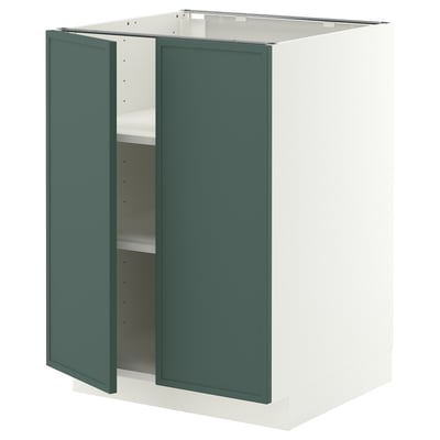 METOD Base cabinet with shelves/2 doors, white/Aspudden dark grey-green, 60x60x80 cm