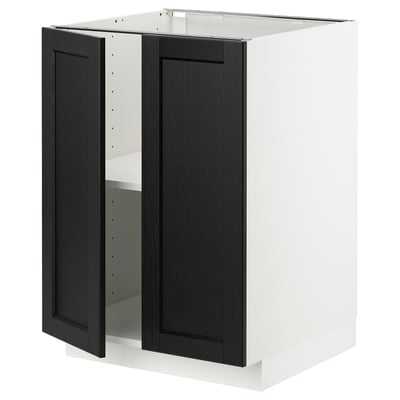 A black and white cabinet from the METOD kitchen system, featuring stained wooden doors and a rectangular shape.