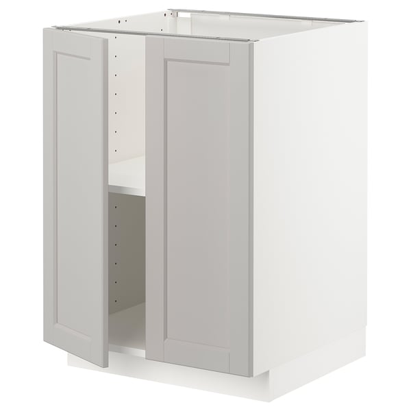 METOD Base cabinet with shelves/2 doors, white/Lerhyttan light grey, 60x60x80 cm