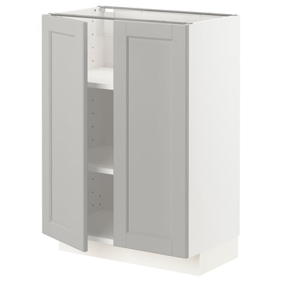 METOD Base cabinet with shelves/2 doors, white/Lerhyttan light grey, 60x37x80 cm