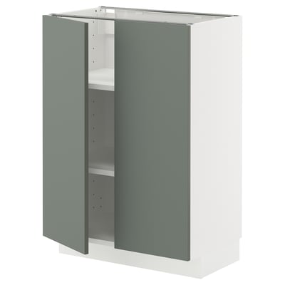 METOD Base cabinet with shelves/2 doors, white/Nickebo matt grey-green, 60x37x80 cm