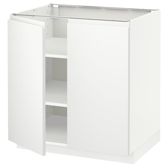 METOD base with shelves/2 doors, white/Voxtorp matt white