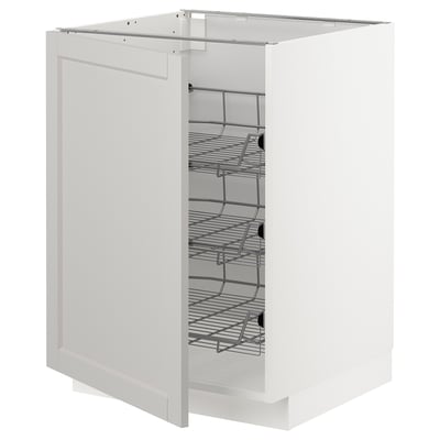 METOD Base cabinet with wire baskets, white/Lerhyttan light grey, 60x60x80 cm