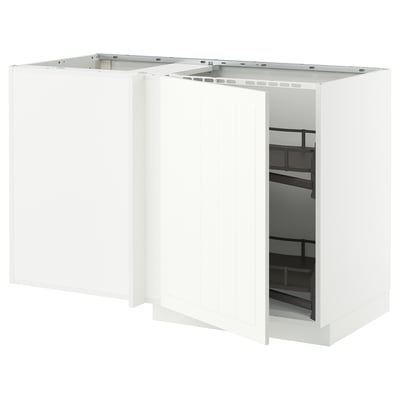 METOD Corner base cab w pull-out fitting, white/Stensund white, 128x68x80 cm