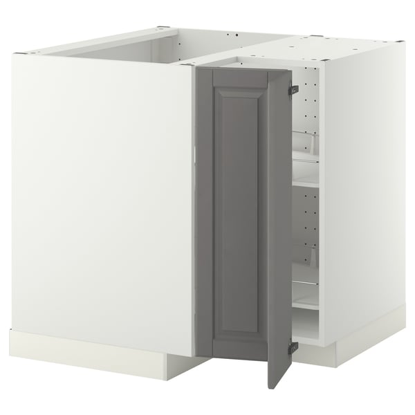 METOD Corner base cabinet with carousel, white/Bodbyn grey, 88x88x80 cm