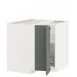 METOD Corner base cabinet with carousel, white/Nickebo matt grey-green, 88x88x80 cm