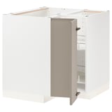 METOD Corner base cabinet with carousel, white/Upplöv matt dark beige, 88x88x80 cm