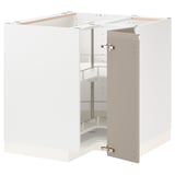 METOD Corner base cabinet with carousel, white/Upplöv matt dark beige, 88x88x80 cm