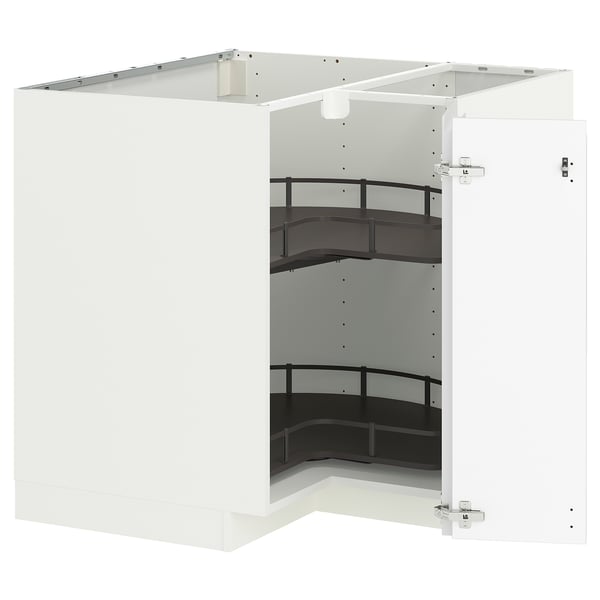METOD Corner base cabinet with carousel, white/Voxtorp matt white, 88x88x80 cm