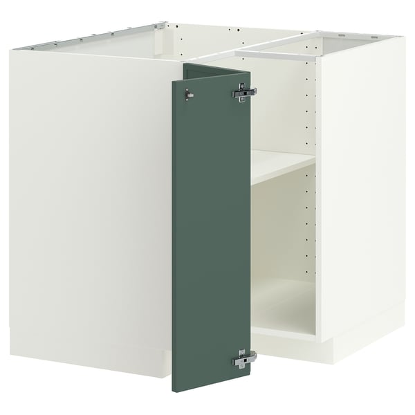 METOD Corner base cabinet with shelf, white/Aspudden dark grey-green, 88x88x80 cm