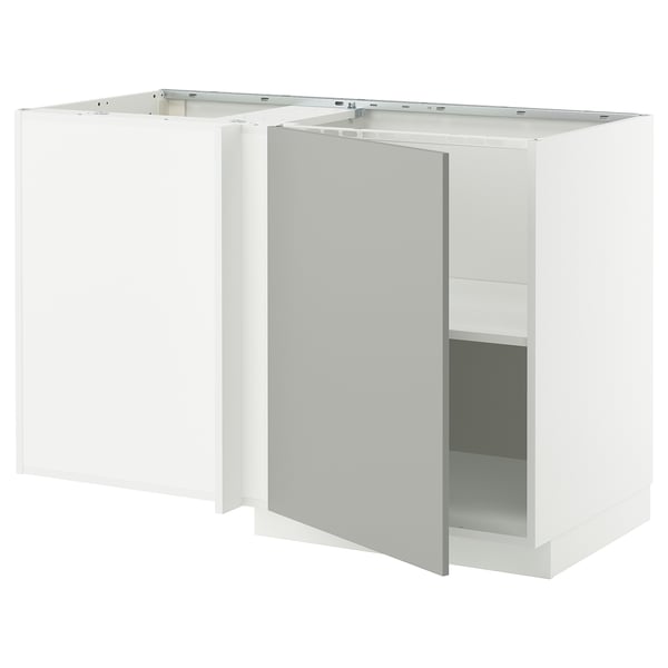 METOD Corner base cabinet with shelf, white/Havstorp light grey, 128x68x80 cm