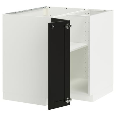 METOD Corner base cabinet with shelf, white/Lerhyttan black stained, 88x88x80 cm