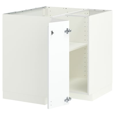 METOD Corner base cabinet with shelf, white/Voxtorp matt white, 88x88x80 cm