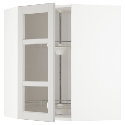 METOD Corner wall cab w carousel/glass dr, white/Lerhyttan light grey, 68x37x80 cm