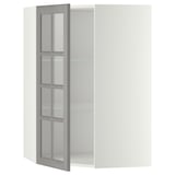 METOD Corner wall cab w shelves/glass dr, white/Bodbyn grey, 68x37x100 cm