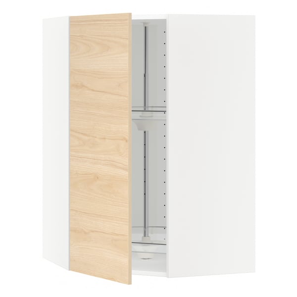 METOD Corner wall cabinet with carousel, white/Askersund light ash effect, 68x37x100 cm