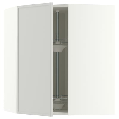 METOD Corner wall cabinet with carousel, white/Aspudden light grey, 68x37x80 cm