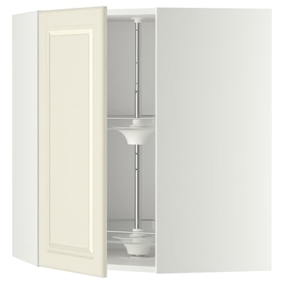 METOD Corner wall cabinet with carousel, white/Bodbyn off-white, 68x37x80 cm