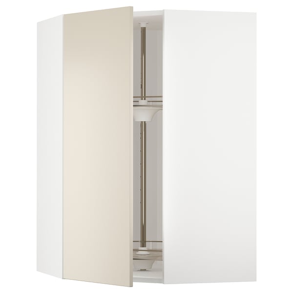 METOD Corner wall cabinet with carousel, white/Havstorp beige, 68x37x100 cm