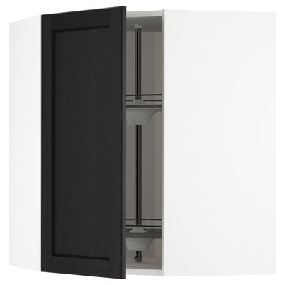 METOD Corner wall cabinet with carousel, white/Lerhyttan black stained, 68x37x80 cm