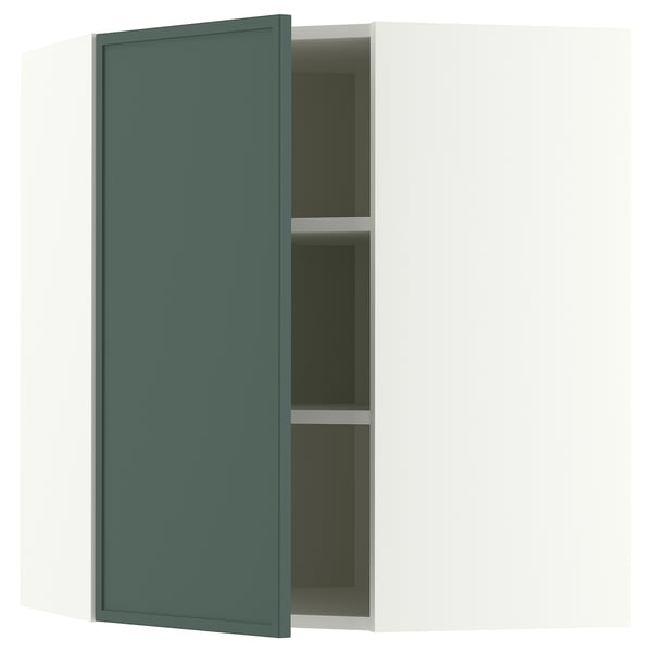 METOD Corner wall cabinet with shelves, white/Aspudden dark grey-green, 68x37x80 cm