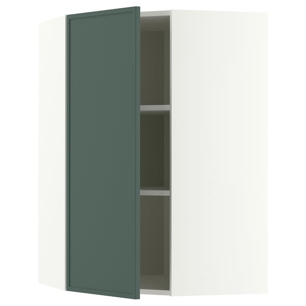 METOD Corner wall cabinet with shelves, white/Aspudden dark grey-green, 68x37x100 cm
