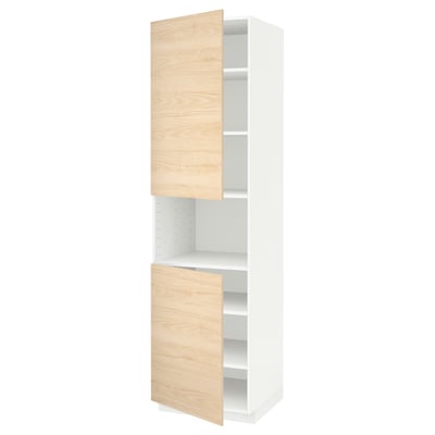 METOD High cab f micro w 2 doors/shelves, white/Askersund light ash effect, 60x60x220 cm