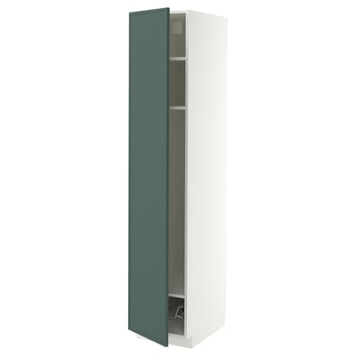 METOD High cabinet w shelves/wire basket, white/Aspudden dark grey-green, 40x60x200 cm