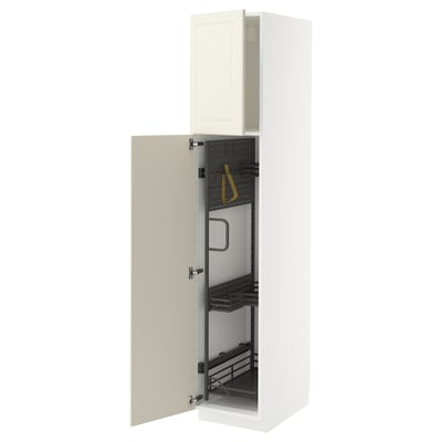METOD High cabinet with cleaning interior, white/Bodbyn off-white, 40x60x200 cm
