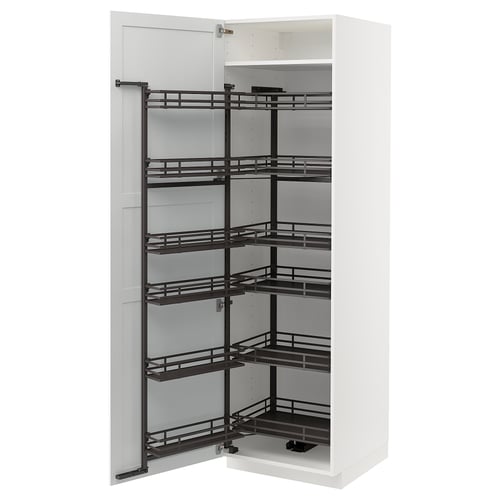 White METOD kitchen cabinet with pull-out larder shelves.