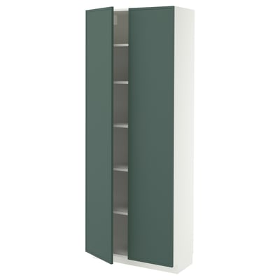 METOD High cabinet with shelves, white/Aspudden dark grey-green, 80x37x200 cm