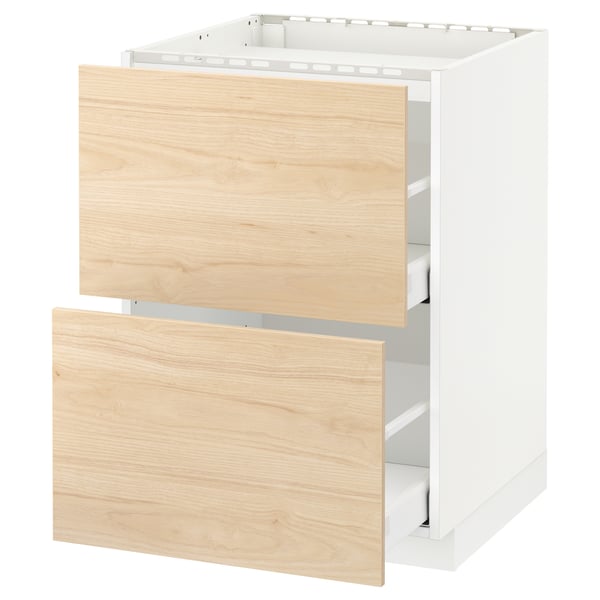 METOD / MAXIMERA Base cab f hob/2 fronts/2 drawers, white/Askersund light ash effect, 60x60x80 cm