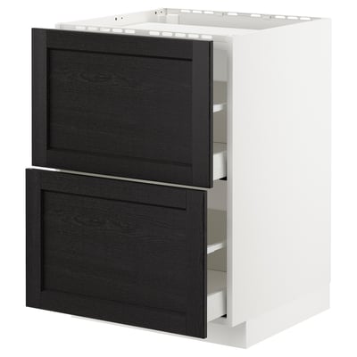 METOD / MAXIMERA Base cab f hob/2 fronts/2 drawers, white/Lerhyttan black stained, 60x60x80 cm