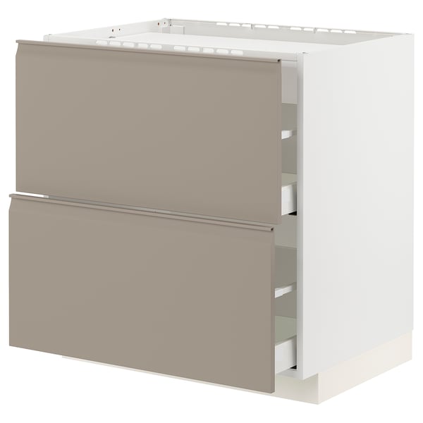 METOD / MAXIMERA Base cab f hob/2 fronts/2 drawers, white/Upplöv matt dark beige, 80x60x80 cm