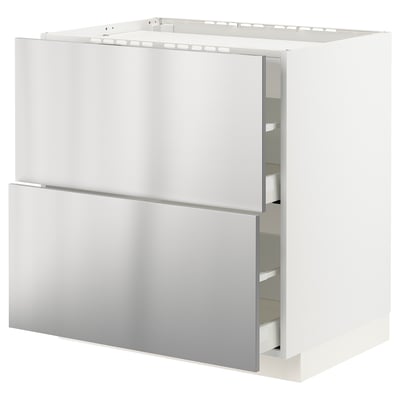 METOD / MAXIMERA Base cab f hob/2 fronts/2 drawers, white/Vårsta stainless steel, 80x60x80 cm