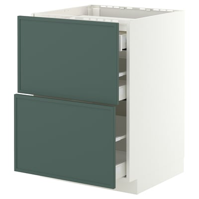 METOD / MAXIMERA Base cab f hob/2 fronts/3 drawers, white/Aspudden dark grey-green, 60x60x80 cm