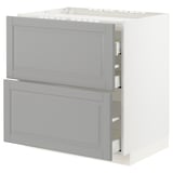 METOD / MAXIMERA Base cab f hob/2 fronts/3 drawers, white/Bodbyn grey, 80x60x80 cm