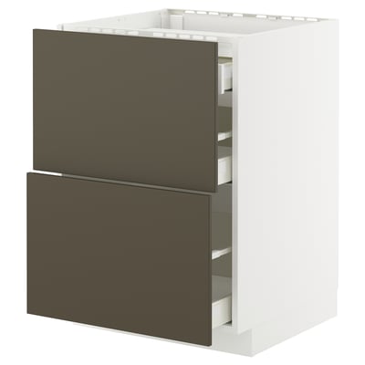 METOD / MAXIMERA Base cab f hob/2 fronts/3 drawers, white/Havstorp brown-beige, 60x60x80 cm