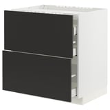 METOD / MAXIMERA Base cab f hob/2 fronts/3 drawers, white/Nickebo matt anthracite, 80x60x80 cm