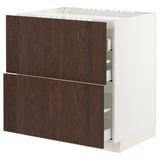 METOD / MAXIMERA Base cab f hob/2 fronts/3 drawers, white/Sinarp brown, 80x60x80 cm