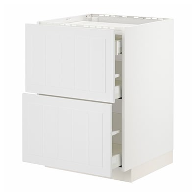METOD / MAXIMERA Base cab f hob/2 fronts/3 drawers, white/Stensund white, 60x60x80 cm