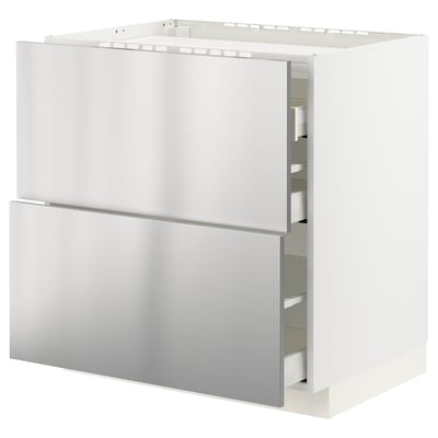 METOD / MAXIMERA Base cab f hob/2 fronts/3 drawers, white/Vårsta stainless steel, 80x60x80 cm