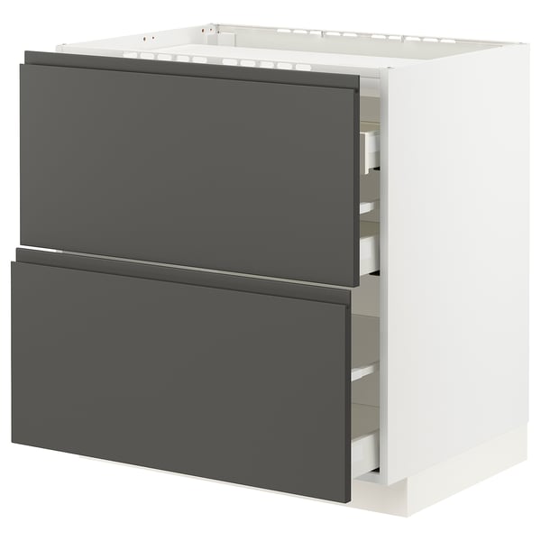 METOD / MAXIMERA Base cab f hob/2 fronts/3 drawers, white/Voxtorp dark grey, 80x60x80 cm