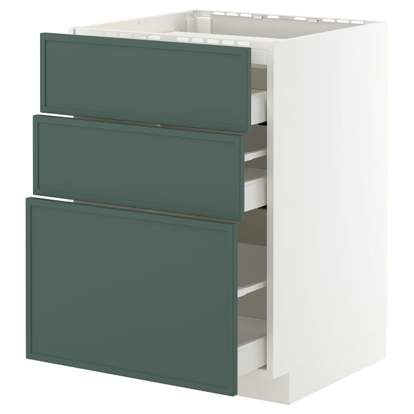 METOD / MAXIMERA Base cab f hob/3 fronts/3 drawers, white/Aspudden dark grey-green, 60x60x80 cm