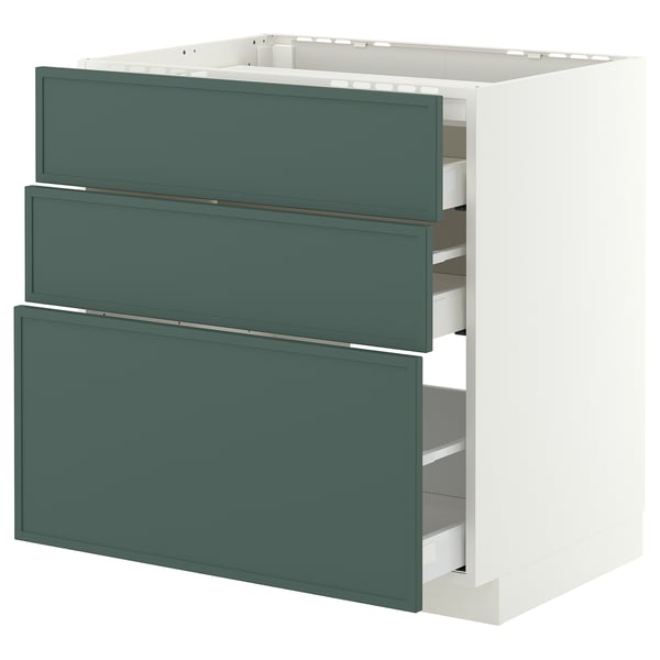 METOD / MAXIMERA Base cab f hob/3 fronts/3 drawers, white/Aspudden dark grey-green, 80x60x80 cm