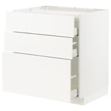 METOD / MAXIMERA Base cab f hob/3 fronts/3 drawers, white/Veddinge white, 80x60x80 cm