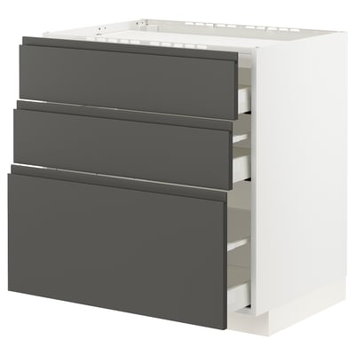 METOD / MAXIMERA Base cab f hob/3 fronts/3 drawers, white/Voxtorp dark grey, 80x60x80 cm