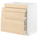 METOD / MAXIMERA Base cab f hob/4 fronts/3 drawers, white/Askersund light ash effect, 80x60x80 cm